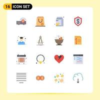 Group of 16 Modern Flat Colors Set for technology cyber purchase cashless pak Editable Pack of Creative Vector Design Elements