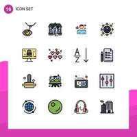 Pictogram Set of 16 Simple Flat Color Filled Lines of monitor user boy marketing affiliate Editable Creative Vector Design Elements