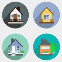 Vector illustration of house exterior front view with roof. Simple house with doors and windows.