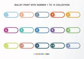 Bullet with number collection. Numbers from 1 to 15. vector