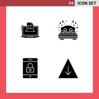 Set of 4 Commercial Solid Glyphs pack for features love online web encryption Editable Vector Design Elements