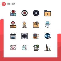 16 Universal Flat Color Filled Lines Set for Web and Mobile Applications lego bricks cog insert document Editable Creative Vector Design Elements