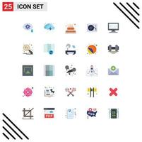 Pictogram Set of 25 Simple Flat Colors of monitor paint cake arts music Editable Vector Design Elements