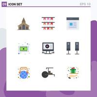 Set of 9 Vector Flat Colors on Grid for monitor cpu party computer user Editable Vector Design Elements