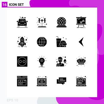 16 Solid Glyph concept for Websites Mobile and Apps launch stats canada graph chart Editable Vector Design Elements