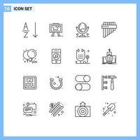 Set of 16 Modern UI Icons Symbols Signs for party birthday mirror balloons instrument Editable Vector Design Elements