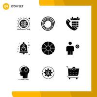 9 Solid Glyph concept for Websites Mobile and Apps holiday notification calendar bell bug Editable Vector Design Elements