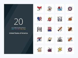 20 Usa line Filled icon for presentation vector