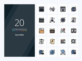 20 icono lleno de línea web seo para presentación vector