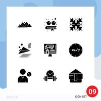 Group of 9 Solid Glyphs Signs and Symbols for paint roller computer christmas plane airplane Editable Vector Design Elements