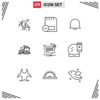 Set of 9 Vector Outlines on Grid for alert villa remove space home Editable Vector Design Elements