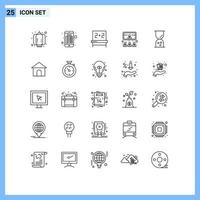 25 Thematic Vector Lines and Editable Symbols of outline business education video meeting Editable Vector Design Elements