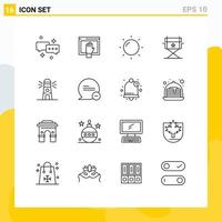 Pack of 16 creative Outlines of house building open lighthouse cinema Editable Vector Design Elements