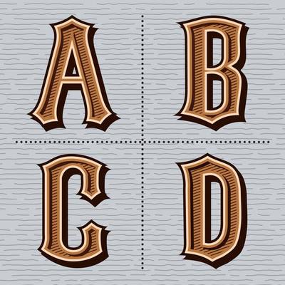 Alphabet western letters vintage design vector a, b, c, d
