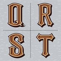 Alphabet western letters vintage design vector q, r, s, t
