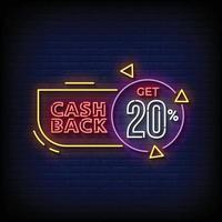 neon sign cash back with brick wall background vector illustration