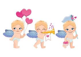 Set of cute cartoon Cupids. Valentine's Day with Cupids Vector 04