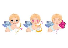 conjunto de lindos cupidos de dibujos animados. día de san valentín con cupidos vector 01