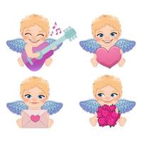 Set of cute cartoon Cupids. Valentine's Day with Cupids Vector 02