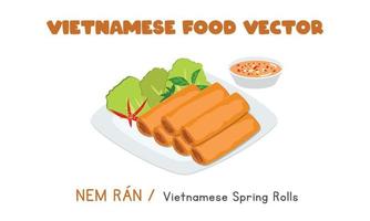 diseño de vector plano de rollitos de primavera fritos crujientes vietnamitas. nem corrió estilo de dibujos animados de imágenes prediseñadas. comida asiática. cocina vietnamita