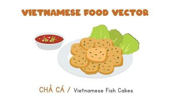 Vietnamese grilled fishcakes or fish cakes flat vector design. Cha Ca clipart cartoon style. Asian food. Vietnamese cuisine
