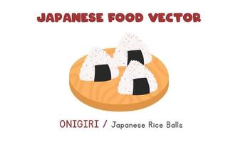 onigiri japonés - ilustración de diseño de vector plano de bolas de arroz japonesas, estilo de dibujos animados de imágenes prediseñadas. comida asiática. cocina japonesa. comida japonesa