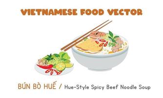 diseño vectorial plano de sopa de fideos con ternera picante al estilo vietnamita. bollo bo hue vietnam clipart estilo de dibujos animados. comida asiática. cocina vietnamita. comida vietnamita vector