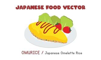 Japanese Omurice - Japanese Omelette Rice flat vector design illustration, clipart cartoon style. Asian food. Japanese cuisine. Japanese food