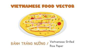 Vietnamese Banh Trang Nuong - grilled rice paper pizza flat vector design, clipart cartoon style. Asian food. Vietnamese cuisine. Vietnam food