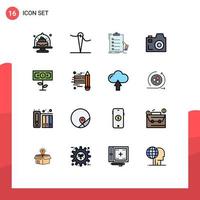 Pack of 16 Modern Flat Color Filled Lines Signs and Symbols for Web Print Media such as money media checklist communication clipboard Editable Creative Vector Design Elements