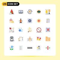 Mobile Interface Flat Color Set of 25 Pictograms of bath reality cash view vision Editable Vector Design Elements