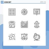 Modern Set of 9 Outlines Pictograph of online loan chart internet statistics Editable Vector Design Elements