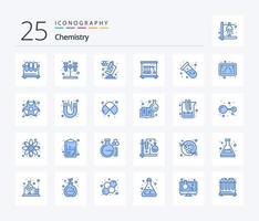 química 25 paquete de iconos de color azul que incluye átomo. prueba. química. Ciencias. péndulo vector