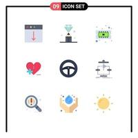 Pictogram Set of 9 Simple Flat Colors of car hospital value health care hardware Editable Vector Design Elements