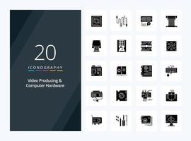 20 icono de glifo sólido de hardware de computadora y producción de video para presentación vector