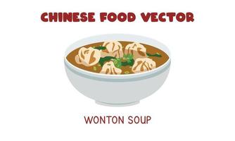 Chinese Wonton Soup flat vector design illustration, clipart cartoon style. Asian food. Chinese cuisine. Chinese food