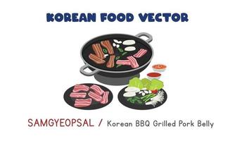 samgyeopsal coreano - ilustración de diseño de vector plano de barriga de cerdo a la parrilla coreana, estilo de dibujos animados de imágenes prediseñadas. comida asiática. Cocina coreana. comida coreana