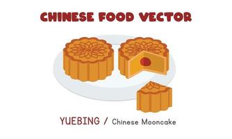 yuebing chino - pastel de luna chino horneado ilustración de diseño de vector plano, estilo de dibujos animados de imágenes prediseñadas. comida asiática. cocina china. comida china