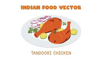 Indian Tandoori Chicken - Indian famous roasted chicken dish flat vector illustration isolated on white background. Tandoori Chicken clipart cartoon. Asian food. Indian cuisine. Indian food
