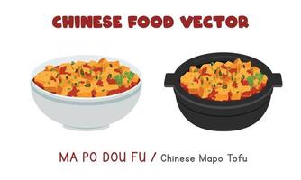 Chinese Ma Po Dou Fu - Chinese Mapo Tofu flat vector design illustration, clipart cartoon style. Asian food. Chinese cuisine. Chinese food