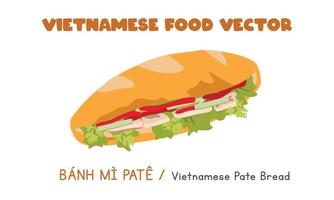 Vietnamese Banh Mi Pate - barbecued pork sandwich flat vector design illustration, clipart cartoon style. Banh Mi Thit Nuong. Asian food. Vietnamese cuisine. Vietnam food