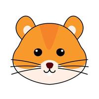 Linda mascota cabeza de hámster y personaje animal roedor con contorno negro en ilustración vectorial de dibujos animados vector