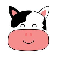 Cute Cow Head Farm Animal Character with Black Outline in Animated Cartoon Vector Illustration