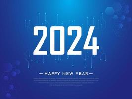 Celebration New Year 2024 design background with technology, science and geometric elements vector