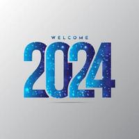 Fondo de diseño de año nuevo degradado azul 2024 con efecto de brillo brillante. vector
