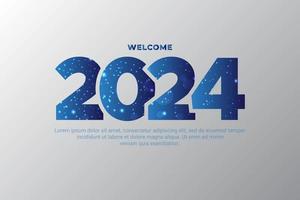 Fondo de diseño de año nuevo degradado azul 2024 con efecto de brillo brillante. vector