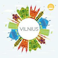 Vilnius Skyline with Color Buildings, Blue Sky and Copy Space. vector
