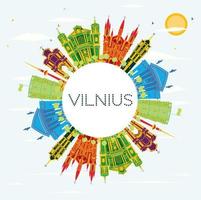 Vilnius Skyline with Color Buildings, Blue Sky and Copy Space. vector