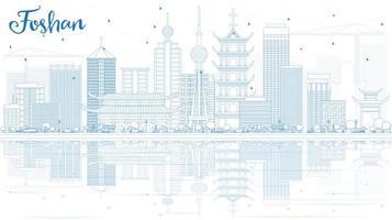 Outline Foshan Skyline with Blue Buildings and Reflections. vector