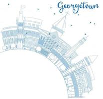 delinee el horizonte de georgetown con edificios azules y copie el espacio. vector